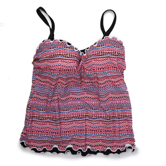 Gottex Rio Tankini Top Swimsuit Ruffle Underwire Bra Pink Black Vacation 38D - Picture 6 of 7